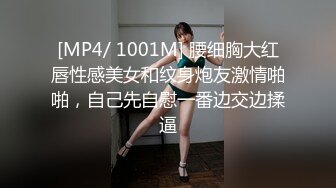 [MP4/ 1001M] 腰细胸大红唇性感美女和纹身炮友激情啪啪，自己先自慰一番边交边揉逼